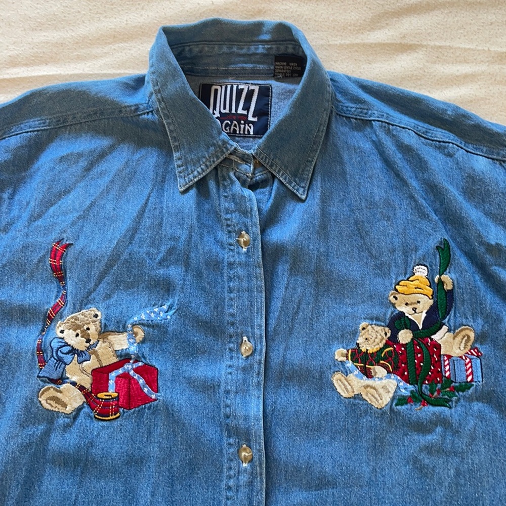 🎁 Vintage 90s Christmas jeans button up 🐻